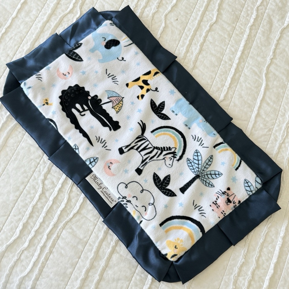 Baby Lovey‎ Blanket Gift Boy Zoo Animal Security Satin Trim 12x20" Baby Shower